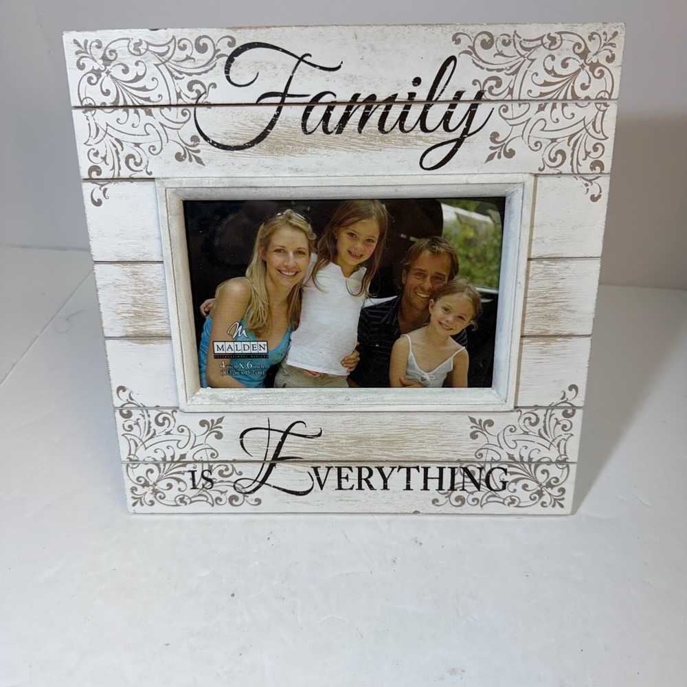Malden Family is Everything 4x6 Picture Frame White Rustic Wood Plank Scrollwork